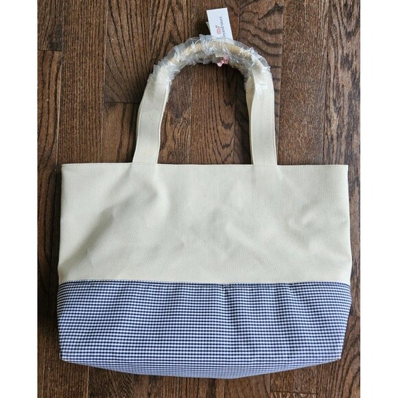 Vineyard Vines Martha's Vineyard Deep Bay Gingham Canvas Tote Bag - Picture 2 of 10